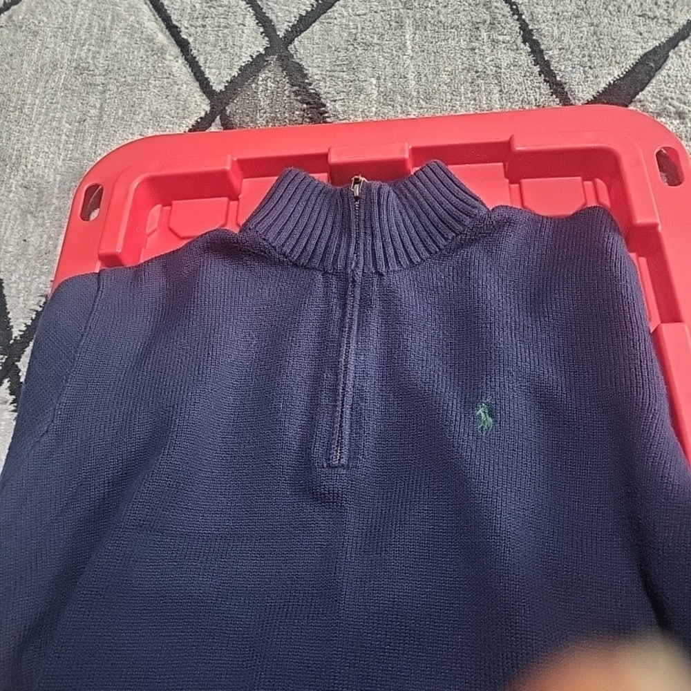 Polo by Ralph Lauren Navy Half‑Zip Sweater with Green Logo Mens Large